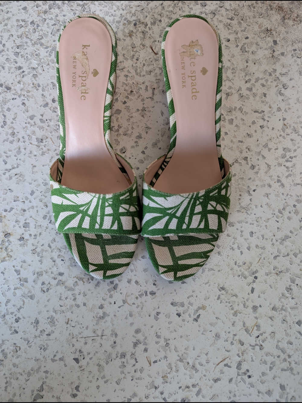 kate spade Green Palm-Print Open-Toe Flats - Picture 2 of 4
